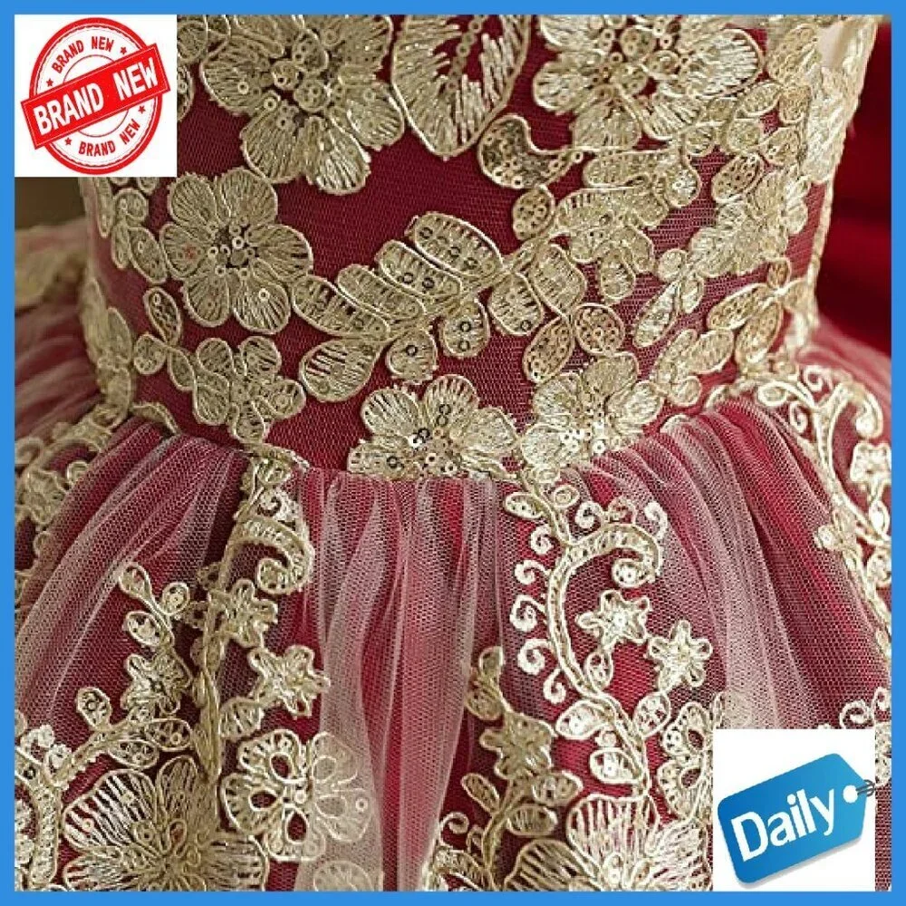 Baby Girl Tutu Dress Princess Lace Embroidery Wedding Party Gown 6-12 Months